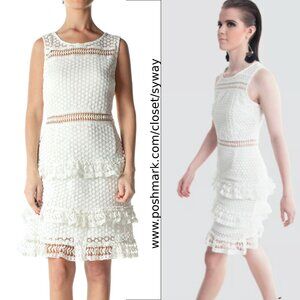 Aqua Sleeveless Lace Crochet Eyelet Tiered Ruffled Drop Waist Cocktail Dress